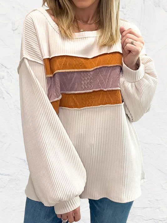 Women's New Arrival Pullover Round Neck Simple and Versatile Color Block Long Sleeve Hoodie 