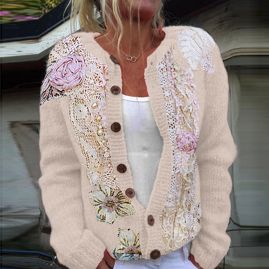 Vintage Lace And Floral Art Cozy Sweater Cardigan artswardrobe