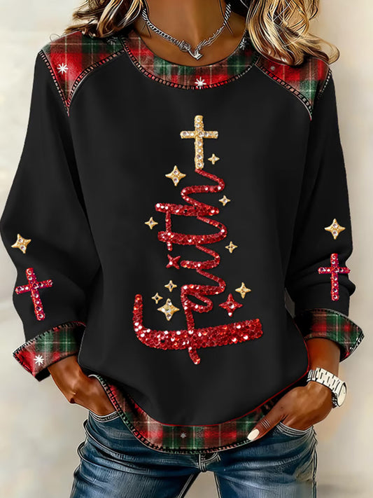 Comstylish Women's Christmas Casual Patchwork Comfortable Sweatshirt2