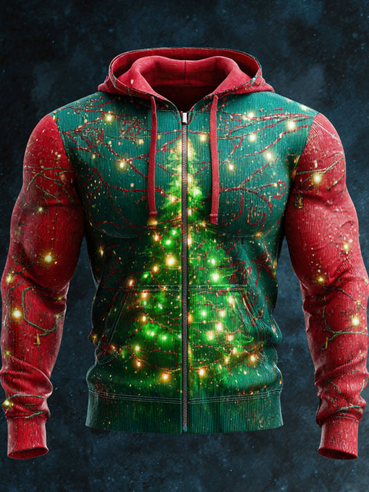 Comstylish Vintage Glowing Christmas Tree Men's Zipper Hoodie