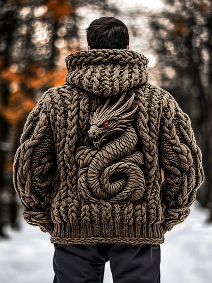 Men's Viking Dragon Style Celtic Thick Zip Hooded Sweater elevenforest