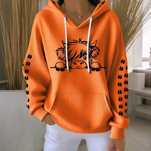 Women's Cute Highland Cow Print Casual Hoodie artswardrobe