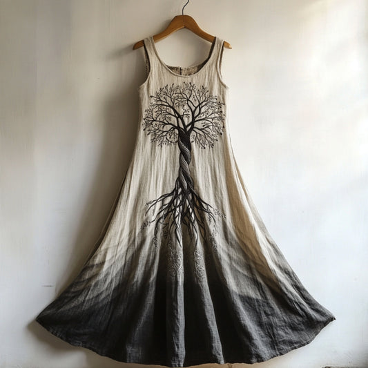 Viking Life Of Tree Gradient Art Linen Tank Dress artswardrobe