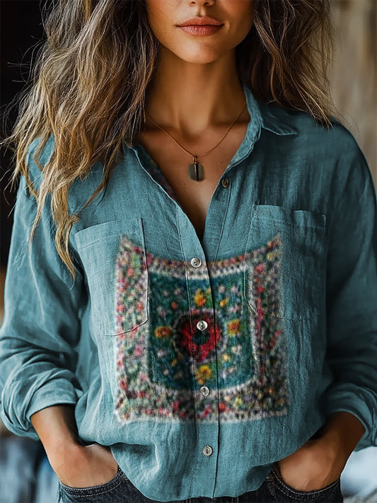 Women's Vintage Ethnic Floral Art Print Casual Long Sleeve Comfortable