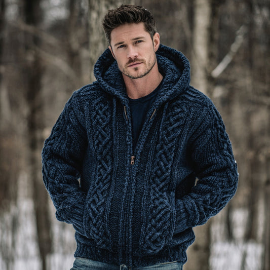 Men's Vintage Fairman Island Jacquard Thick Warm Zip Hooded Sweater Cardigan artswardrobe