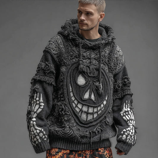 Men's Halloween Pumpkin Smiley Face Art Knitted Loose Sweater artswardrobe