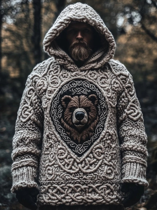 Men's Viking Bear Inspired Celtic Chunky Hooded Sweater elevenforest