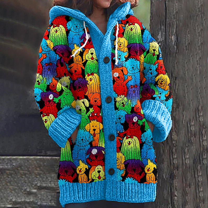 Colorful Dog Print Women's Cardigan Sweater artswardrobe