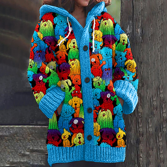 Colorful Dog Print Women's Cardigan Sweater artswardrobe