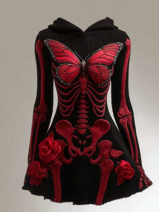 Comstylish Halloween Blood Butterfly Women's Knit Sweater Dress
