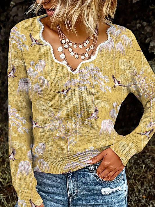 Japanese Garden Print Lace Collar Sweater artswardrobe
