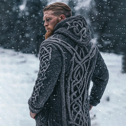 Men's Viking Tribal Celtic Inspired Chunky Knit Hooded Cardigan elevenforest