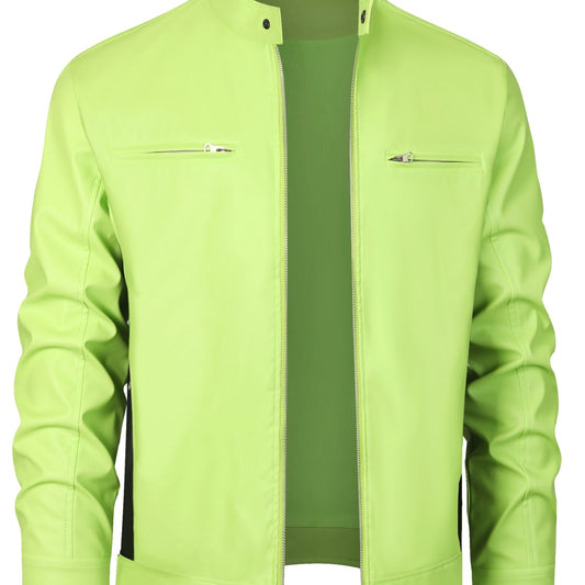 JO | Stylish PU leather jacket with color blocks and multi-zip design