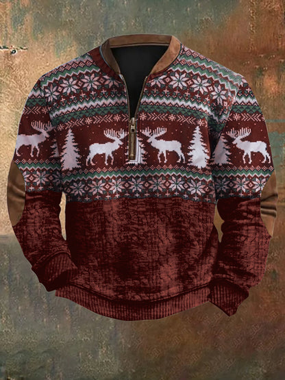 Comstylish Men's Vintage Merry Christmas Deer Print Sweatshirt