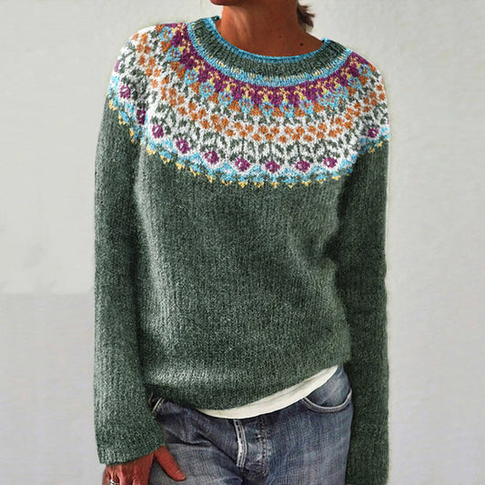 Vintage Tribal Floral Icelandic Knit Pullover Sweater elevenforest
