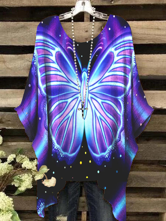 Women's Vintage Glow Butterfly Pattern Round Neck Top