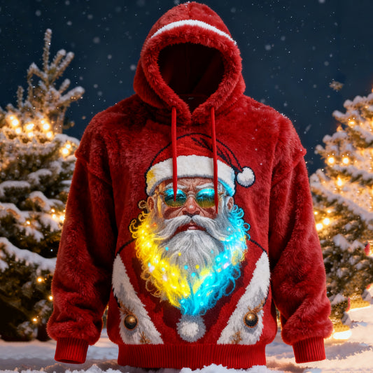 Comstylish Men's Viking Sunglasses Santa Claus Comfortable Plush Hoodie