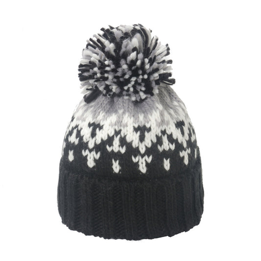 Warm Mohair Geometric Diamond Jacquard Fur Ball Wool Hat elevenforest
