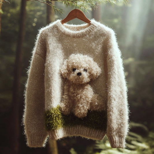 Women's Vintage Mohair Dog Embroidered Sweater artswardrobe