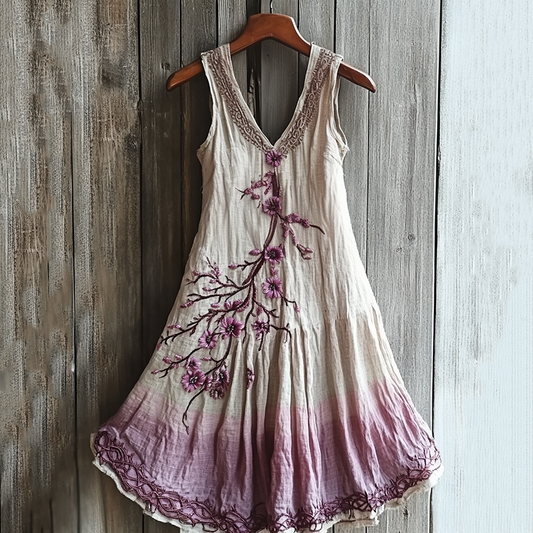 Vintage Celtic Knot With Cherry Blossoms Gradient Pattern Linen Tank Dress artswardrobe