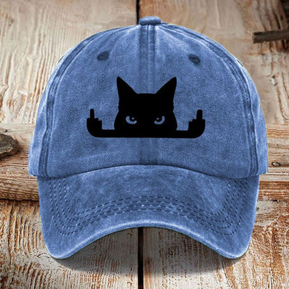 Japanese Art  Black Cat In Contempt Print Washed Sun Hat elevenforest