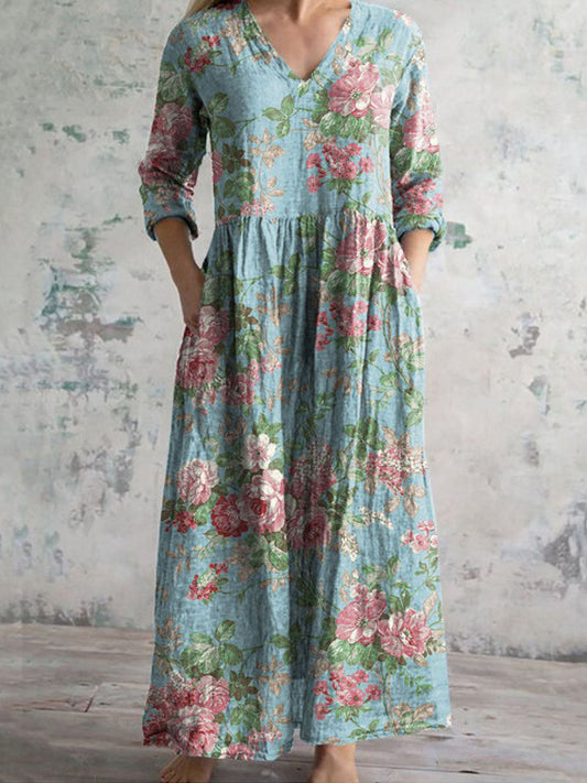 Women's Retro Floral Print Dress artswardrobe