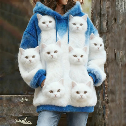 Probe Cute Cat Flannel Hoodie elevenforest