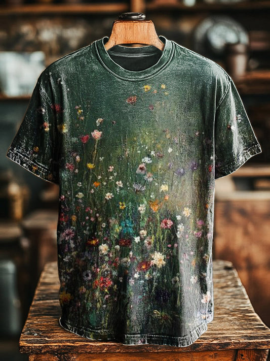 Unisex Vintage Floral Art Printed Casual Round Neck Short Sleeve T-Shi
