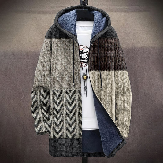 Men's Vintage Patchwork Knitted Pattern Comfortable Plush Hooded Coat elevenforest