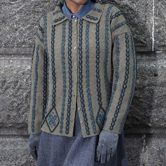 Vintage Celtic Art Knit Jacquard Aran Sweater Cardigan artswardrobe