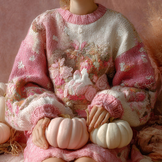 Women's Vintage Halloween Pink Art Knit Sweater artswardrobe