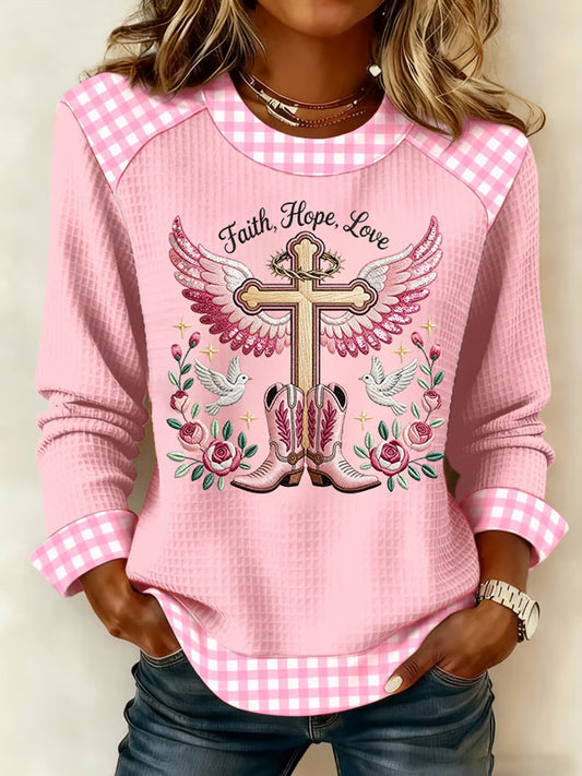 Comstylish Women's Faith Print Casual Crew Neck Top