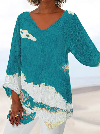 KS | Printed, loose blouse with V-neckline