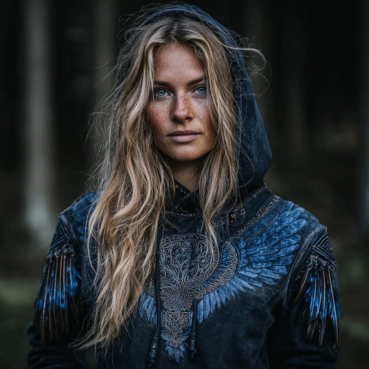 Comstylish Women's Vintage Viking Tree Of Life And Feather Style Casual Hoodie