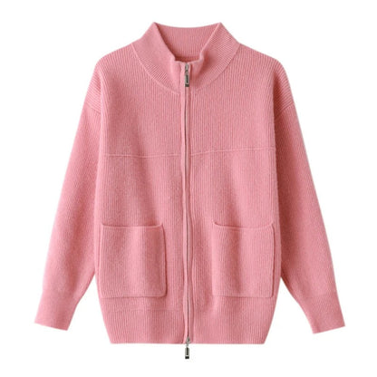 JO | Cozy knitted cardigan with stand-up collar and zipper