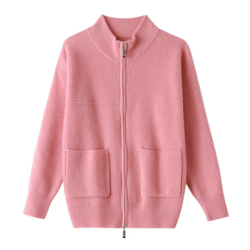 JO | Cozy knitted cardigan with stand-up collar and zipper