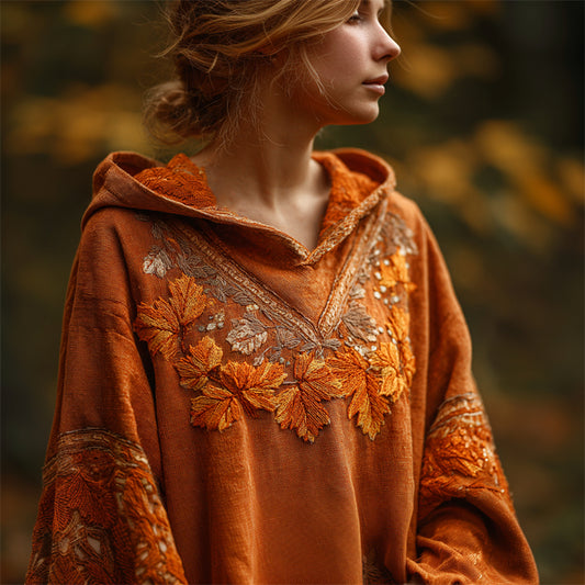 Fall Fallen Leaves Embroidered Cozy Hoodie artswardrobe