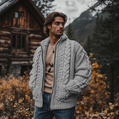 Men'S Burlap Pattern Vintage Stand Collar Zipper Sweater artswardrobe