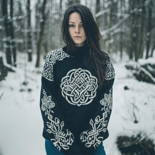 Comstylish Women's Retro Celtic Knot Floral Comfortable Sweater