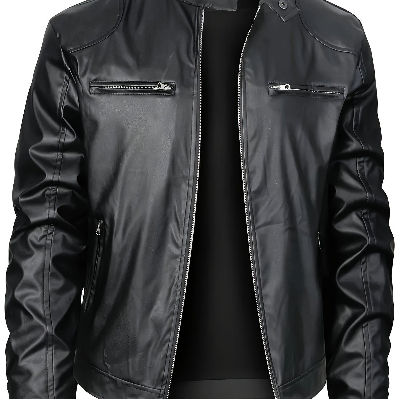 JO | Stylish PU leather jacket with color blocks and multi-zip design