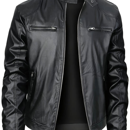 JO | Stylish PU leather jacket with color blocks and multi-zip design
