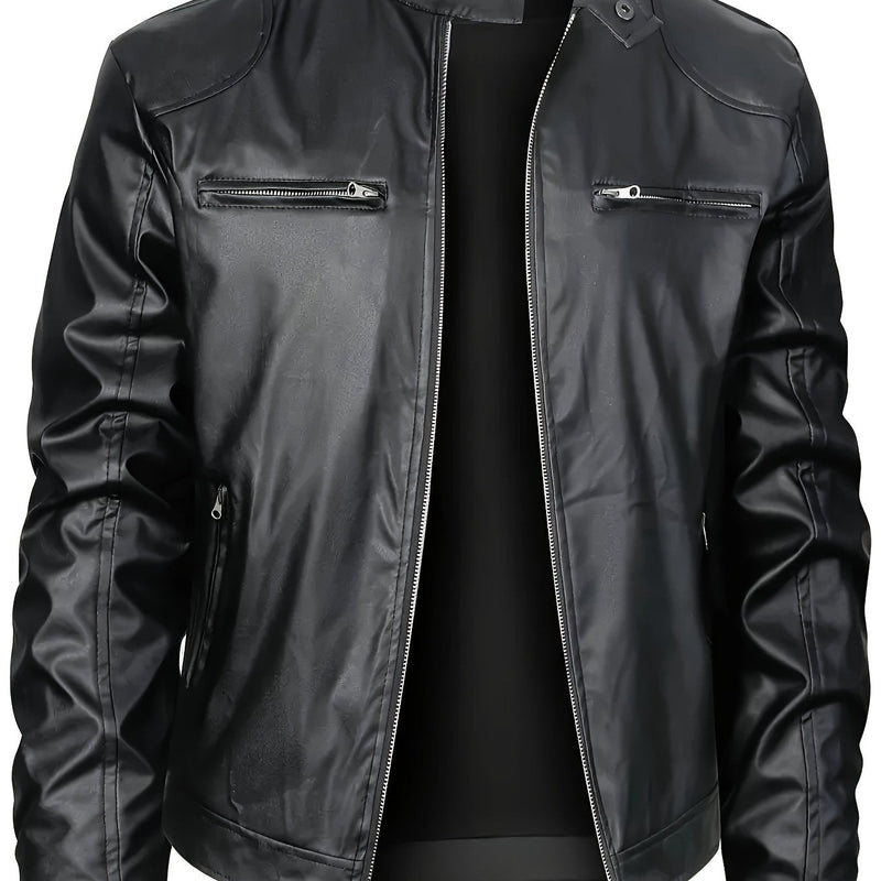 JO | Stylish PU leather jacket with color blocks and multi-zip design
