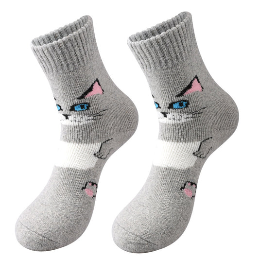 Comstylish Cute Cat Pattern Cozy Knit Mid-calf Socks