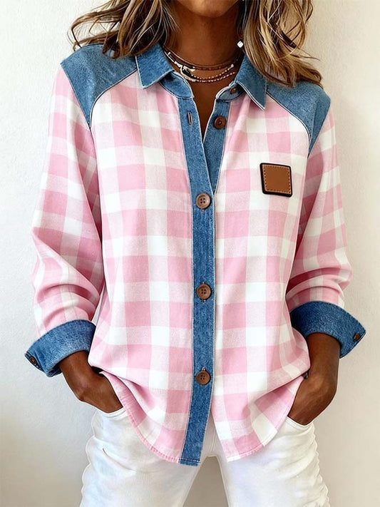 Women'S Casual Lapel Contrast Color Stitching Shirt 
