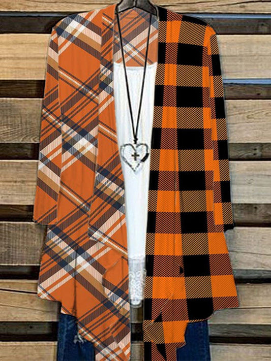 Women's Autumn Orange Check Cardigan artswardrobe