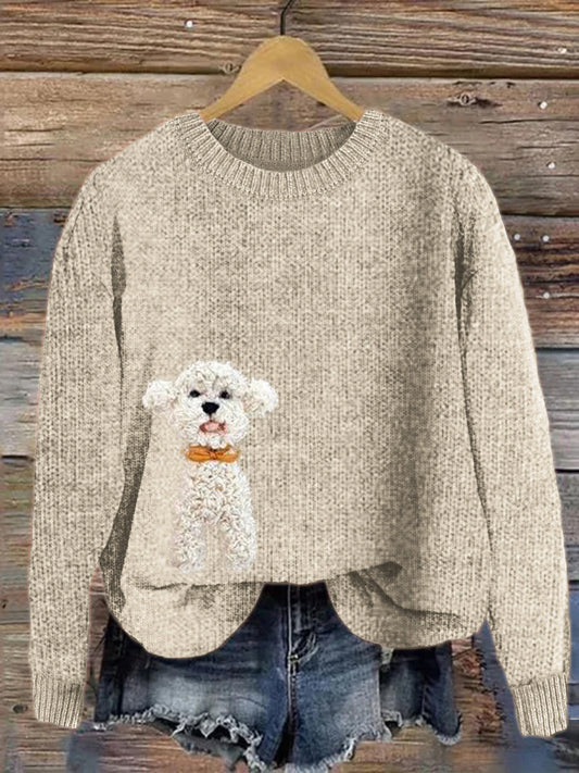 Comstylish Fuzzy Poodle Dog 3d Embroidered Cozy Sweater