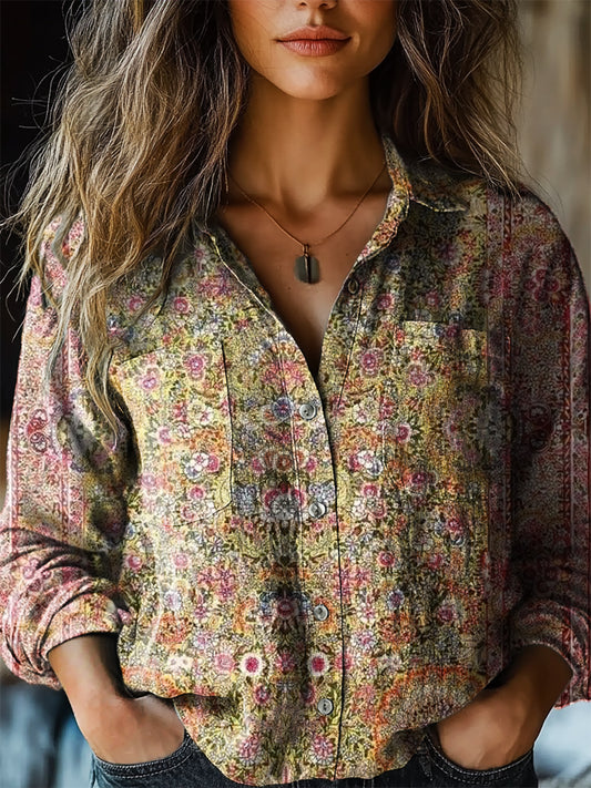 Women's Vintage Ethnic Floral Art Print Casual Long Sleeve Comfortable