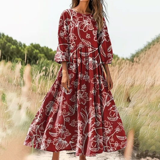 Women's Floral Art Print Cotton Crew Neck Dress