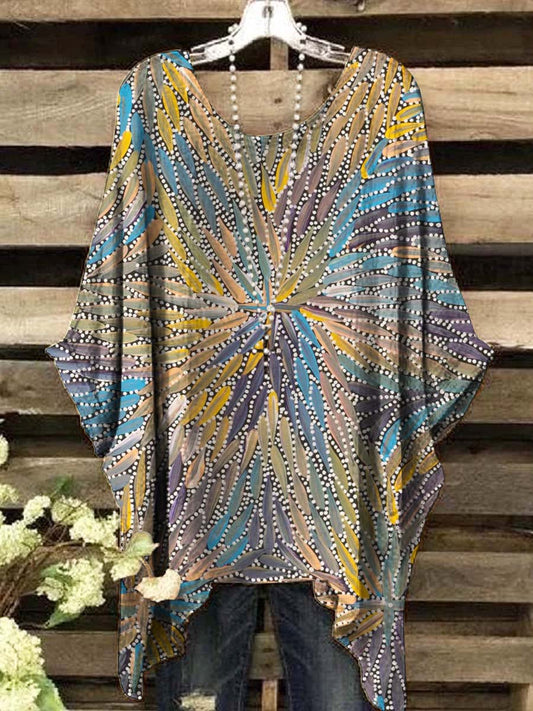 Women's Abstract Colorful Leaf Print Casual Top