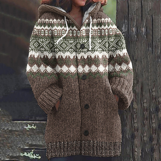 Vintage Tribal Icelandic Knitted Pattern Cozy Cardigan Sweater elevenforest